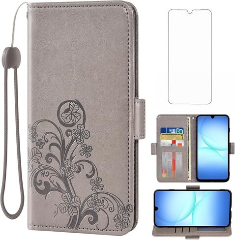 Asuwish Compatible with Samsung Galaxy A16/A17/A26 5G Wallet Case and Tempered Glass Screen Protector Flip Wrist Strap Card Holder Cell Phone Cover TPU for A 16 17 26 16A 17A 26A 4G SM-A166U Grey in Saudi Arabia
