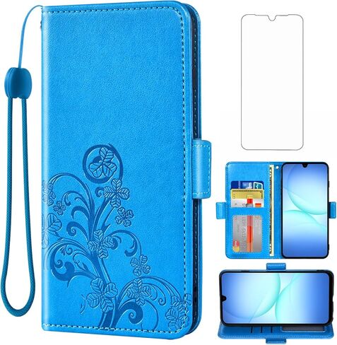 Asuwish Compatible with Samsung Galaxy A16/A17/A26 5G Wallet Case and Tempered Glass Screen Protector Flip Wrist Strap Card Holder Cell Phone Cover TPU for A 16 17 26 16A 17A 26A 4G SM-A166U Grey in Saudi Arabia