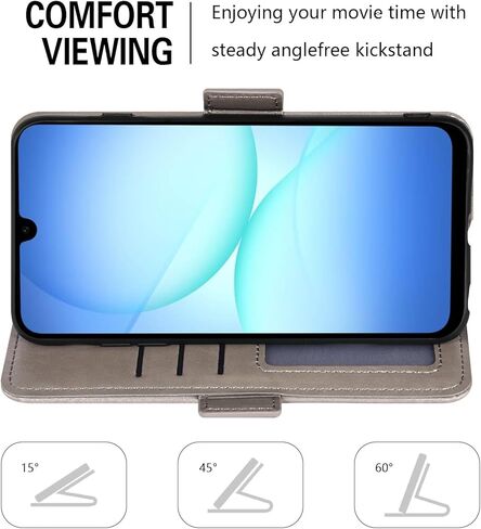 Asuwish Compatible with Samsung Galaxy A16/A17/A26 5G Wallet Case and Tempered Glass Screen Protector Flip Wrist Strap Card Holder Cell Phone Cover TPU for A 16 17 26 16A 17A 26A 4G SM-A166U Grey in Saudi Arabia