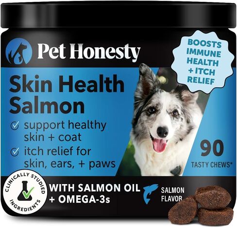 Pet Honesty Salmon Skin Health - Omega 3 Fish Oil For Dogs, Natural Salmon Oil For Dogs Chews for Healthy Skin & Coat, May Reduce Normal Shedding for Sensitive Skin, Dog Fish Oil Supplements - (90 Ct) in Saudi Arabia