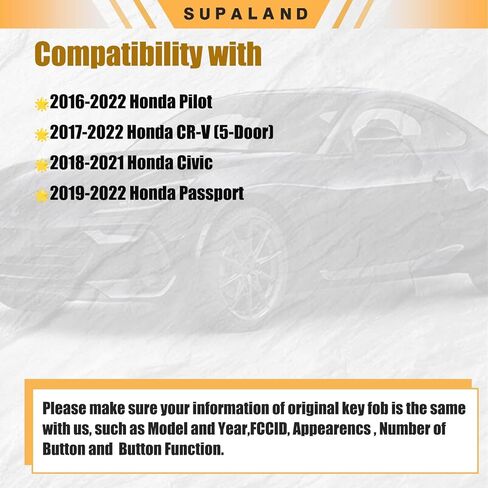 SUPALAND مفتاح فوب دخول بدون مفتاح يناسب هوندا CRV Pilot Civic Passport CR-V 2016-2022 التحكم عن بعد استبدال المفتاح الذكي دفع زر البدء KR5T44 / KR5V44 / KR5V2X 47 رقاقة 433 ميجا هرتز 5B in Kuwait