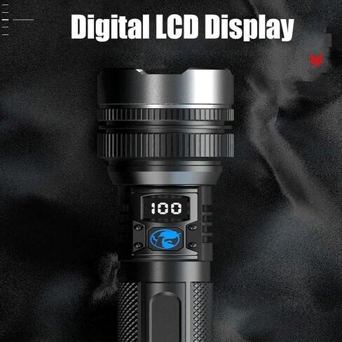 مصابيح يدوية قابلة لإعادة الشحن لومن عالي، ضوء فلاش LED قابل لإعادة الشحن، مقاوم للماء IPX7 قابل للتكبير، 2 في 1 لومن عالي، بنك طاقة وشاشة رقمية، للأماكن الخارجية، والتخييم، وسيناريوهات الطوارئ المتعددة (قطعة واحدة) in Kuwait