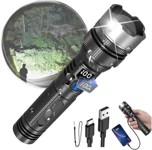 Rechargeable Flashlights High Lumens,LED Rechargeable Flash Light, Zoomable IPX7 Waterproof, 2-in-1 High Lumens, Power Bank and Digital Display, for Outdoor,Camping,Emergency Multi-Scenario(1pcs) in Saudi Arabia