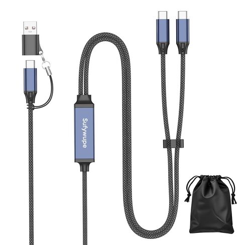 كابل USB C إلى USB C بطول 4 أقدام 2 في 1 بسرعة 480 ميجا بت في الثانية، ومحول USB-A متضمن، وسلك شحن سريع بقوة 140 وات كحد أقصى مضفر لسلسلة iPhone 17/17 Pro Max/16، وMacBook Air/Pro والمزيد (إبزيم قابل للتعديل + حقيبة تخزين) in Kuwait