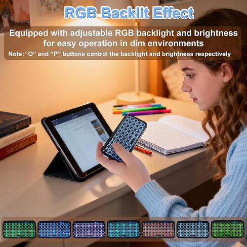 Bluetooth Keyboard Ultra Slim Mini Wireless Keyboard with Backlight Wired & Bluetooth Rechargeable Silent Pocket Travel Size Handheld 49 Key Cordless Keypad for Smartphone Laptop Android Windows Mac in Kuwait