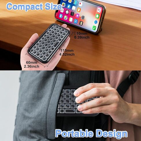 Bluetooth Keyboard Ultra Slim Mini Wireless Keyboard with Backlight Wired & Bluetooth Rechargeable Silent Pocket Travel Size Handheld 49 Key Cordless Keypad for Smartphone Laptop Android Windows Mac in Kuwait