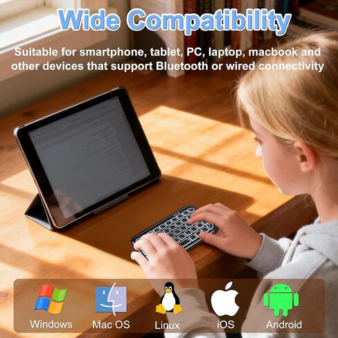 Bluetooth Keyboard Ultra Slim Mini Wireless Keyboard with Backlight Wired & Bluetooth Rechargeable Silent Pocket Travel Size Handheld 49 Key Cordless Keypad for Smartphone Laptop Android Windows Mac in Kuwait