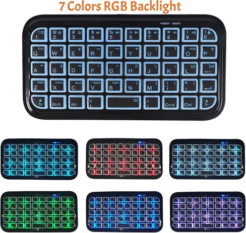 لوحة مفاتيح بلوتوث صغيرة، لوحة مفاتيح لاسلكية صامتة صغيرة جدًا مع 7 ألوان RGB خلفية قابلة لإعادة الشحن، جيب محمول للسفر، 49 مفتاح لوحة مفاتيح لاسلكية لأجهزة iPhone iPad Android والكمبيوتر المحمول Windows، Mac in Kuwait