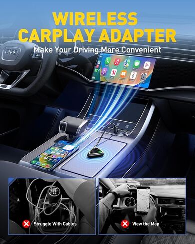 2027 محول Mini CarPlay اللاسلكي لأجهزة Apple، ترقية Carplay السلكي من المصنع إلى محول CarPlay اللاسلكي، بدون زمن الوصول لجهاز iPhone iOS 10+ والسيارات من 2015+، USB ونوع C، التوصيل والتشغيل in Kuwait