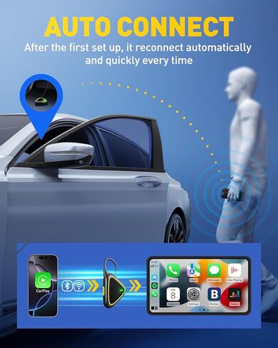 2027 محول Mini CarPlay اللاسلكي لأجهزة Apple، ترقية Carplay السلكي من المصنع إلى محول CarPlay اللاسلكي، بدون زمن الوصول لجهاز iPhone iOS 10+ والسيارات من 2015+، USB ونوع C، التوصيل والتشغيل in Kuwait