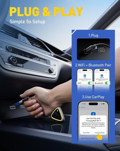 2027 محول Mini CarPlay اللاسلكي لأجهزة Apple، ترقية Carplay السلكي من المصنع إلى محول CarPlay اللاسلكي، بدون زمن الوصول لجهاز iPhone iOS 10+ والسيارات من 2015+، USB ونوع C، التوصيل والتشغيل in Kuwait