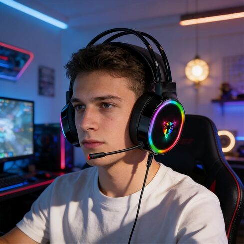 Gaming Headset with Microphone,Label high-end USB 7.1 Interface Over-Ear Stereo Sound Headphones with Mic for PC, Tablet, Computer Gamers U302 in Kuwait