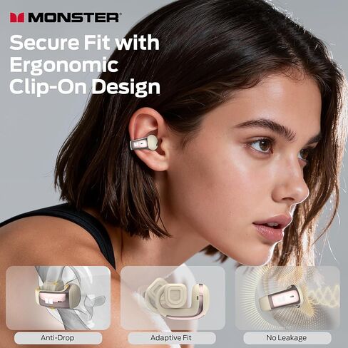 Monster Airclip AC210 Open Ear Headphones, Clip-On Earbuds, Lightweight Comfort, Secure Fit, Crystal-Clear Call, IPX6, 36H Playtime, Bluetooth 6.0 Wireless Earbuds for Running/Cycling/Gym (White) in Kuwait