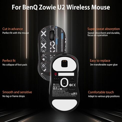 NOUKAJU Mouse Grip Tape Full Coverage for BenQ Zowie U2, Self-Adhesive Sweat-Resistant Professional Mice Upgrade Kit,Mouse Feet Skates(Foot pad + Black Mouse Grip Tape) in Kuwait