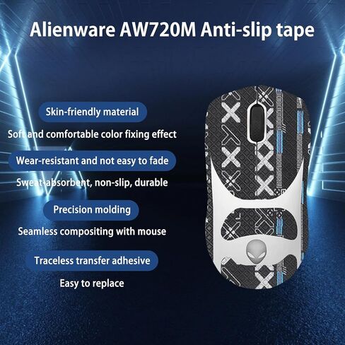 NOUKAJU Mouse Grip Tape Full Coverage for Alienware AW720M, Mouse Anti Slip Grip Tape,Self-Adhesive PreCut Sweat-Resistant Professional Mice Upgrade Kit(Black) in Kuwait