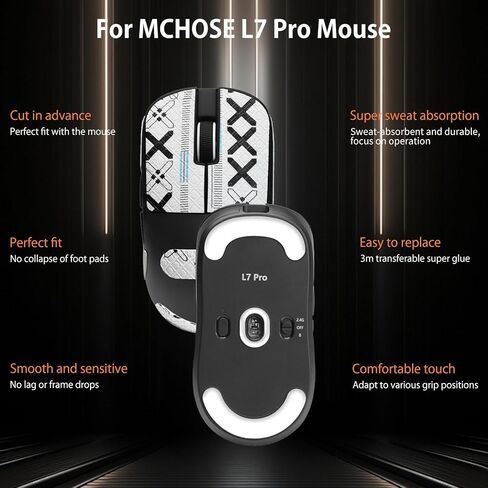 شريط قبضة الماوس NOUKAJU تغطية كاملة لـ MCHOSE L7 Pro، مجموعة ترقية الفئران الاحترافية ذاتية اللصق ومقاومة للعرق، زلاجات قدم الماوس (وسادة القدم + شريط قبضة الماوس الأبيض) in Kuwait