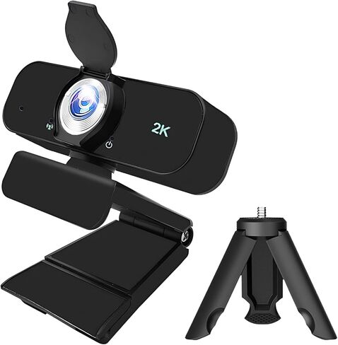 كاميرا ويب بدقة 2K، ومنفذ USB مع ميكروفونات، وحامل ثلاثي القوائم، لعقد مؤتمرات الفيديو والبث المباشر، والتوصيل والتشغيل in Kuwait