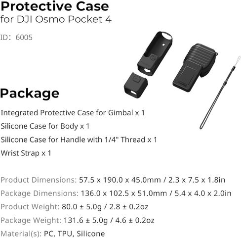 SMALLRIG Protective Cover Case Kit for DJI Osmo Pocket 4, Hard Shell and Silicone, Anti-Scratch Full Coverage Body Gimbal Screen Grip Handle, with Lanyard - 6005 in Kuwait