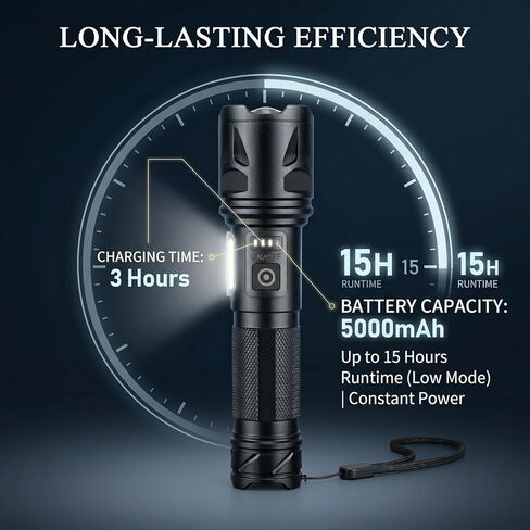 مصباح يدوي LED قابل لإعادة الشحن 3 عبوات، 99,000 لومن عالي السطوع للتخييم والطوارئ، 7 أوضاع وتركيز قابل للتعديل مع ضوء جانبي COB، مصباح يدوي قوي محمول لتمشية الكلاب in Kuwait