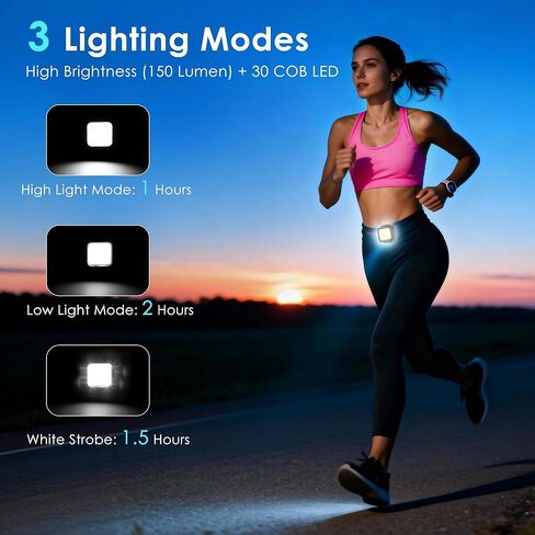 Running Lights for Runners, 2 Pack Clip on Flashlight Rechargeable Running Light for Night Walking, 3 Modes Safety LED Lights Running Gear for Jogging Hiking Camping Gear Dog Walking,Outdoor Adventure in Kuwait