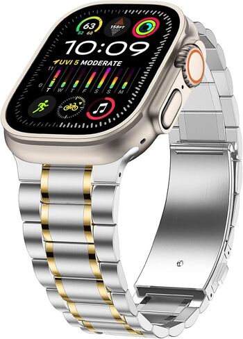 أساور من الفولاذ المقاوم للصدأ متوافقة مع سوار ساعة Apple 42 (السلسلة 11/10)/41/40/38 مم، حزام بديل معدني للرجال/النساء متوافق مع iWatch SE3/2/1 Series 11 10 9 8 7 6 5 4 3 2 1، ذهبي وردي in Kuwait