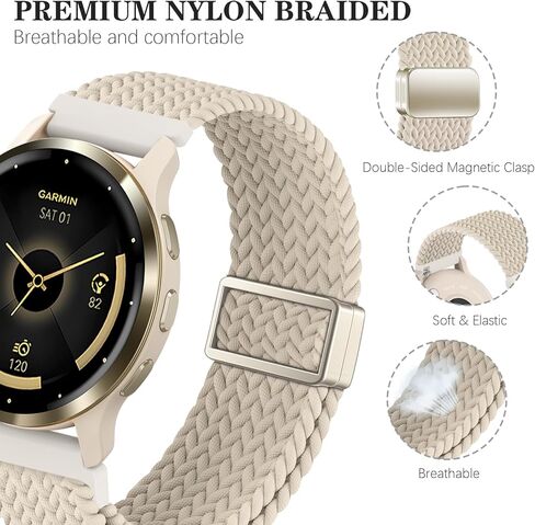 22mm Magnetic Braided Compatible with Garmin Venu 3 Watch Band/Venu 4 45mm/Venu 2/Vivoactive 4, Adjustable Stretchy Nylon Sport Strap for Forerunner 570-47mm/265/255 Women Men (improved) in Saudi Arabia