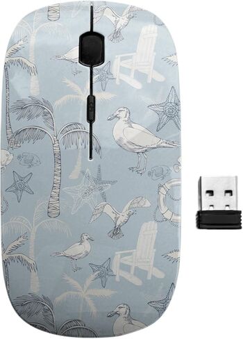 2.4GHz USB Wireless Mouse, Sea Beach Theme Pattern, Ergonomic Slim Computer Mice for Kids in Kuwait