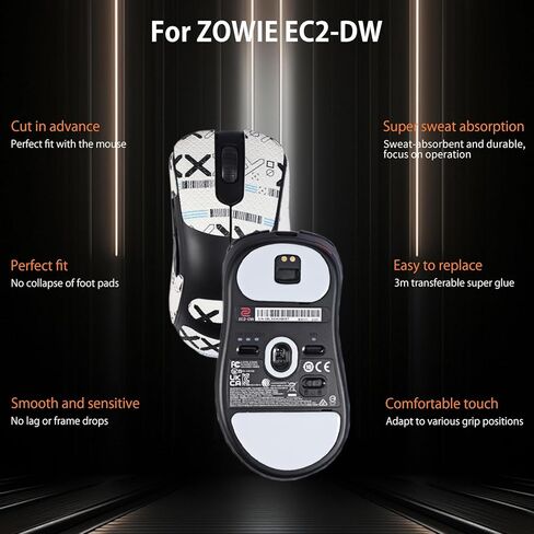 شريط قبضة الماوس NOUKAJU تغطية كاملة لـ BenQ Zowie EC2-DW، مجموعة ترقية الفئران الاحترافية ذاتية اللصق ومقاومة للعرق، زلاجات أقدام الماوس (وسادة القدم + شريط قبضة الماوس الأبيض) in Kuwait