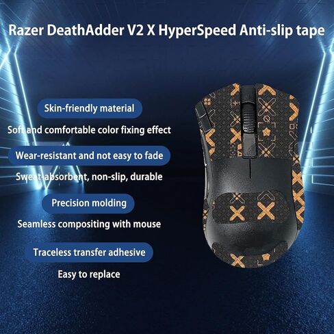 شريط قبضة الماوس NOUKAJU تغطية كاملة لـ Razer DeathAdder V2 X HyperSpeed، شريط قبضة الماوس المضاد للانزلاق، مجموعة ترقية الفئران الاحترافية ذاتية اللصق ومقاومة للعرق (أسود وذهبي) in Kuwait