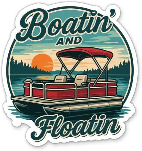 ملصق Boatin and Floatin - ملصق كمبيوتر محمول مقاس 5 بوصات - فينيل مقاوم للماء للسيارة والهاتف وزجاجة المياه - ملصق صيفي لقارب عائم لقضاء العطلات في بحيرة الحياة in Kuwait