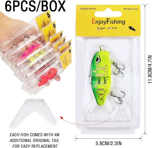 6 Pack Mini Glide Baits, Multi Jointed Swimbaits Slow Sinking Raptor Fishing Lure for Bass Pike 0.51in/0.23oz in Kuwait