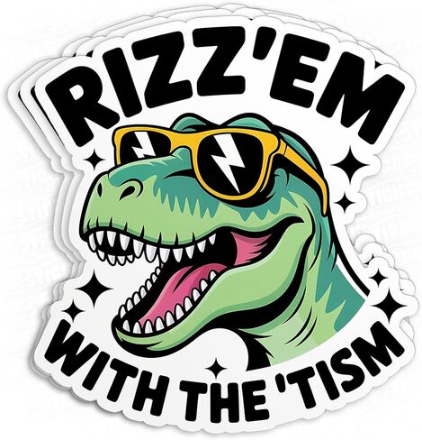 (3Pcs-3") Rizz'Em with The Tism Stickers - Funny Dinosaur TRex Autism Sticker Humor Autistic Waterproof Vinyl Sticker Laptop, Water Bottles, Phone Merchandise Decor Decal Gifts for Her Him 3 Inches in Kuwait