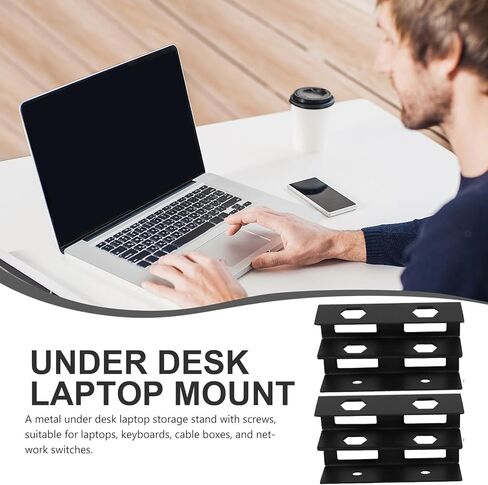 Double Layer Under Desk Laptop Mount Metal Holder with Screws, Universal Laptop and Keyboard Organizer, Black Under Table Workspace Storage Stand for Office and Home Use in Kuwait