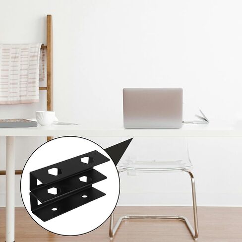 Double Layer Under Desk Laptop Mount Metal Holder with Screws, Universal Laptop and Keyboard Organizer, Black Under Table Workspace Storage Stand for Office and Home Use in Kuwait