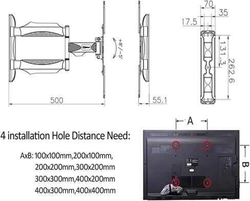 Full Motion TV Wall Mount 32" 55" Telescopic 3 Arm Bracket 70kg Capacity 400x400 Articulating Design Hidden Cable Management Easy Installation in Kuwait