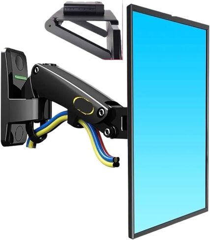 F120 Full Motion TV Wall Mount Bracket for 17-27 Inch Screens Gas Spring Aluminum Arm 360° Rotation LCD Monitor Stand - Sleek Black Design with STB1 in Kuwait