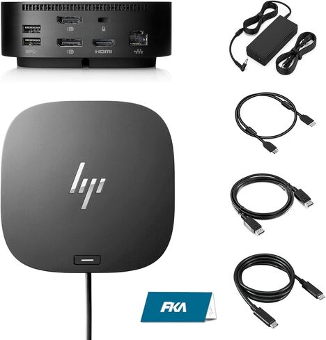 محطة إرساء HP للكمبيوتر المحمول بشاشة مزدوجة، قاعدة توصيل HP USB-C G5 مع محول تيار متردد بقدرة 120 وات، حزمة مع كابلات USB-C/HDMI/DP (متجددة) in Kuwait