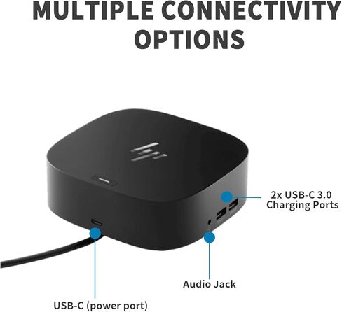 محطة إرساء HP للكمبيوتر المحمول بشاشة مزدوجة، قاعدة توصيل HP USB-C G5 مع محول تيار متردد بقدرة 120 وات، حزمة مع كابلات USB-C/HDMI/DP (متجددة) in Kuwait