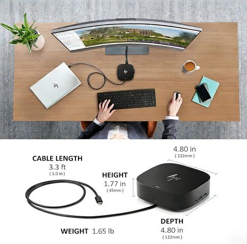 محطة إرساء HP للكمبيوتر المحمول بشاشة مزدوجة، قاعدة توصيل HP USB-C G5 مع محول تيار متردد بقدرة 120 وات، حزمة مع كابلات USB-C/HDMI/DP (متجددة) in Kuwait