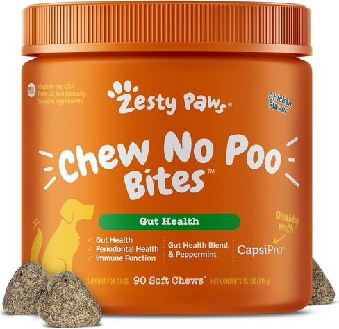 Zesty Paws Chew No Poo Bites - Coprophagia Stool Eating Deterrent for Dogs Deter Stop Dog from Eating Feces Probiotic Digestive Enzymes, Peppermint - Chicken Flavor, 90 Soft Chews in Saudi Arabia