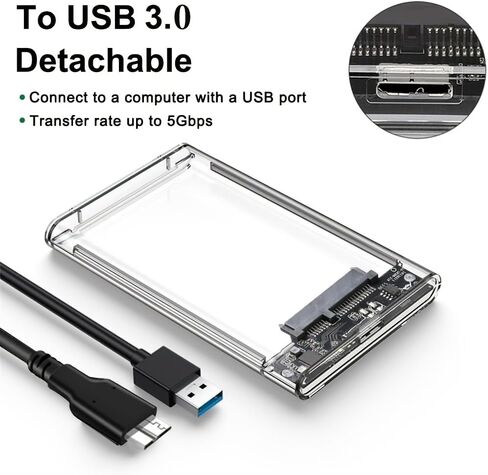حاوية محرك الأقراص الصلبة USB 3.0 إلى SATA - شفافة، لا تحتاج إلى تركيب أداة، صندوق تخزين خارجي، التوصيل والتشغيل، متوافق مع أنظمة متعددة لمحرك الأقراص الصلبة/ SSD، واستخدام الكمبيوتر المحمول/ سطح المكتب in Kuwait