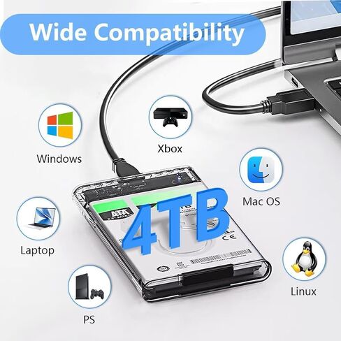 حاوية محرك الأقراص الصلبة USB 3.0 إلى SATA - شفافة، لا تحتاج إلى تركيب أداة، صندوق تخزين خارجي، التوصيل والتشغيل، متوافق مع أنظمة متعددة لمحرك الأقراص الصلبة/ SSD، واستخدام الكمبيوتر المحمول/ سطح المكتب in Kuwait