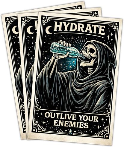 3 عبوات من ملصقات Hydrate Outlive Your Enemies - ملصقات مياه الشرب Grim Reaper - ملصقات فكاهة داكنة من الفينيل مقاومة للماء لزجاجات الصالة الرياضية وأجهزة الكمبيوتر المحمولة والمبردات - هدية هيكل عظمي جمالي قوطي 3 بوصة in Kuwait
