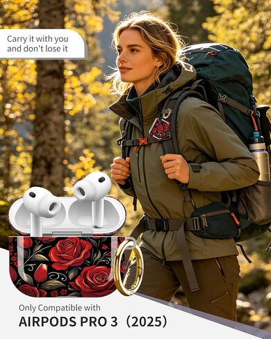 Compatible with Airpod Pro 3 Case–Secure Lock & Keychain,TPU Protection,Sleek Design,Full-Body Coverage for 3rd Gen Airpod Pro(Red Roses Black Background Floral) in Saudi Arabia