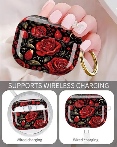 Compatible with Airpod Pro 3 Case–Secure Lock & Keychain,TPU Protection,Sleek Design,Full-Body Coverage for 3rd Gen Airpod Pro(Red Roses Black Background Floral) in Saudi Arabia