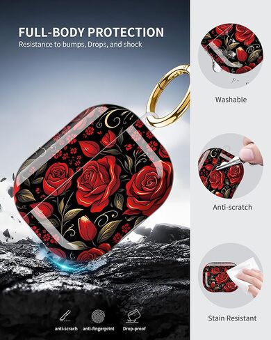 Compatible with Airpod Pro 3 Case–Secure Lock & Keychain,TPU Protection,Sleek Design,Full-Body Coverage for 3rd Gen Airpod Pro(Red Roses Black Background Floral) in Saudi Arabia