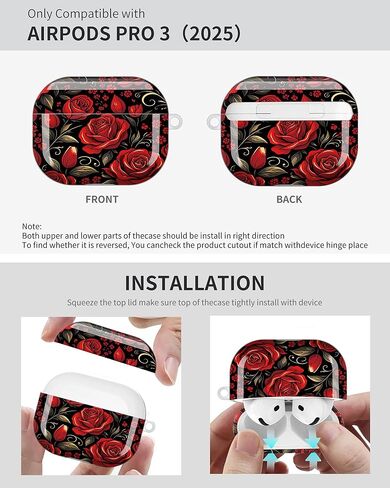 Compatible with Airpod Pro 3 Case–Secure Lock & Keychain,TPU Protection,Sleek Design,Full-Body Coverage for 3rd Gen Airpod Pro(Red Roses Black Background Floral) in Saudi Arabia