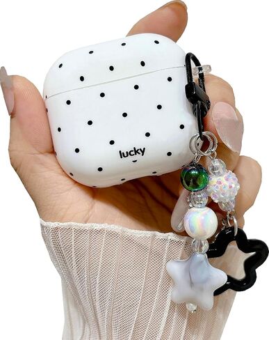Polka Dot Case for AirPods Pro 3 with Beaded Charm Keychain,Fashion Simple White Case with White Dots for Women Girls Cute Strap for for AirPods Pro 3 in Kuwait