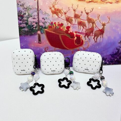 Polka Dot Case for AirPods Pro 3 with Beaded Charm Keychain,Fashion Simple White Case with White Dots for Women Girls Cute Strap for for AirPods Pro 3 in Kuwait