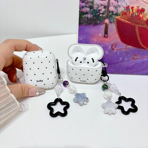 Polka Dot Case for AirPods Pro 3 with Beaded Charm Keychain,Fashion Simple White Case with White Dots for Women Girls Cute Strap for for AirPods Pro 3 in Kuwait